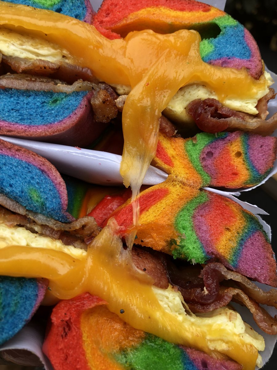 🏳️‍🌈Rainbow Bagels! Yum 😋 🌈 Leo’s Bagels at 3 Hanover Square, Financial District, NYC #pride #rainbowbagels