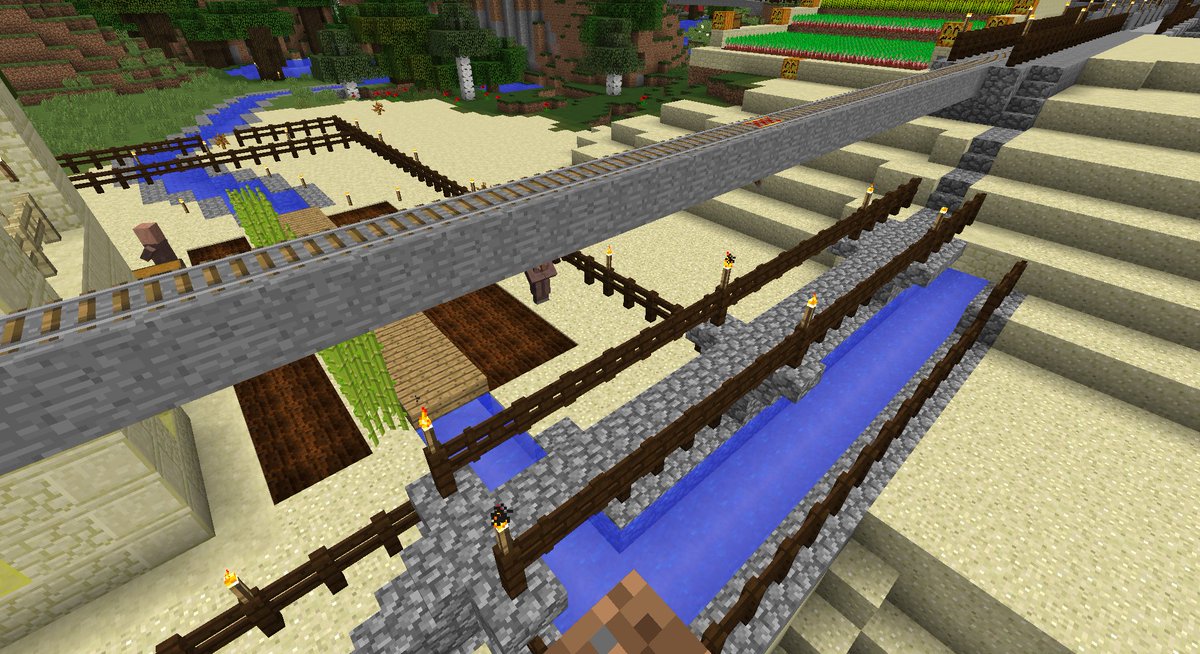 Crx Kyou 砂漠の村に作っていた水路 途中で止まっていたのを 近くの川まで開通させました W マイクラ Minecraft