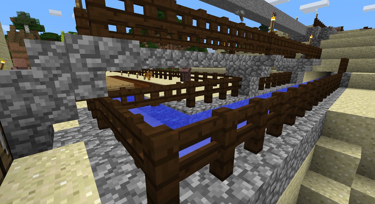 Crx Kyou 砂漠の村に作っていた水路 途中で止まっていたのを 近くの川まで開通させました W マイクラ Minecraft