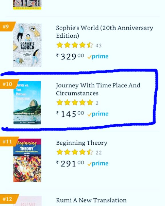 ssgaur_author's tweet photo. Journey with Time Place and Circumtances is now the 

10th Ranked Book in Amazon Best Sellers 

Grab your copies today ! https://t.co/fgKVKv48Y5