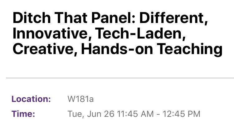 drmcclard's tweet photo. Hope to see a lot of #DITCHbook edus Tuesday at #ISTE18. Looking forward to to sharing on this session! #tlap #learningstl #edplusbus #moedchat https://t.co/wOu58bp2de