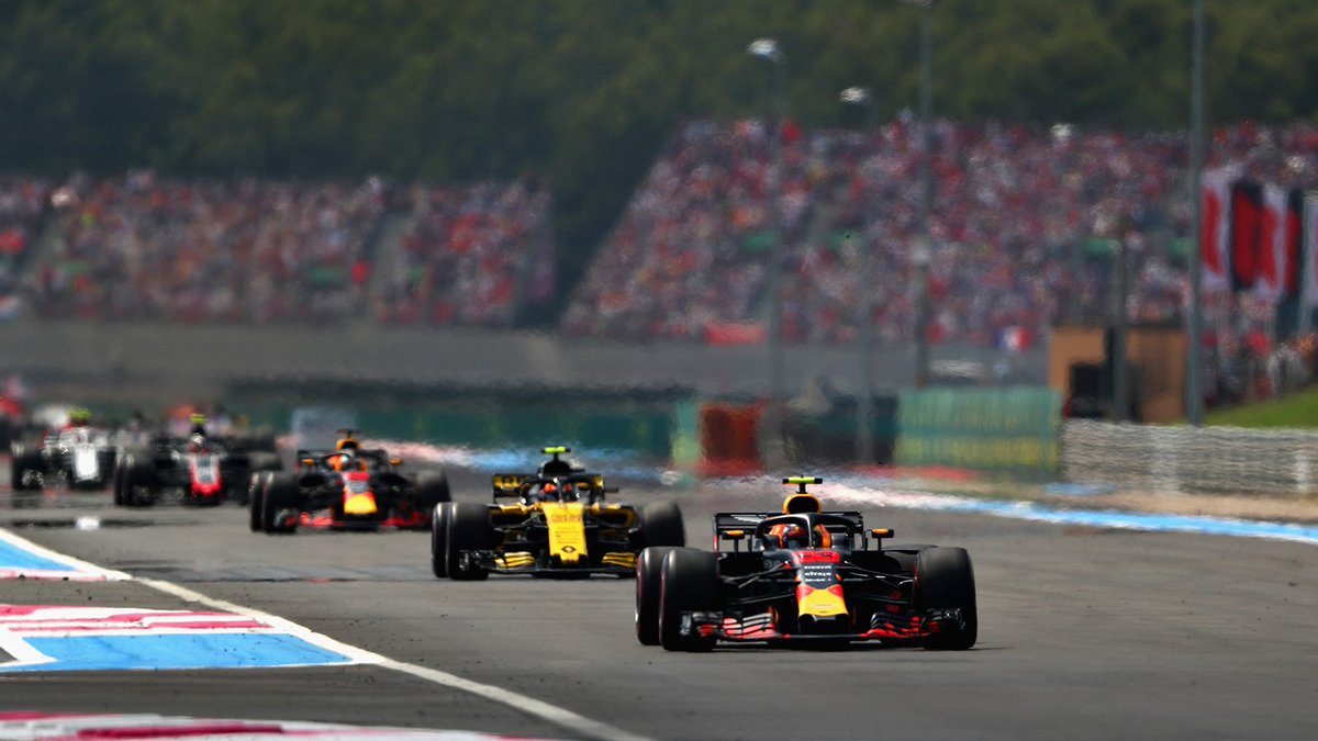 redbullracing's tweet photo. A chaotic first lap sees local boys OCO &amp; GAS retire and VET &amp; BOT drop to the back of the grid. Max safely through in P2 and Daniel P4 👊🇫🇷 #FrenchGP https://t.co/S1kNaeHui1