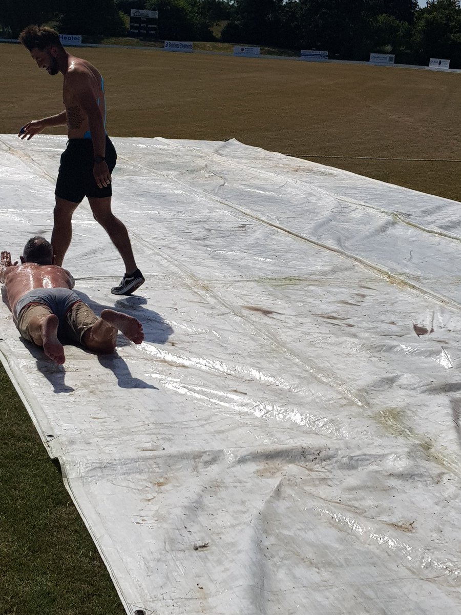 FrintonCC's tweet photo. 3 Lions win so what could possibly go wrong with a waterslide on the edge of the outfield...? #OnlyInFrinton https://t.co/ohjaj0HASb