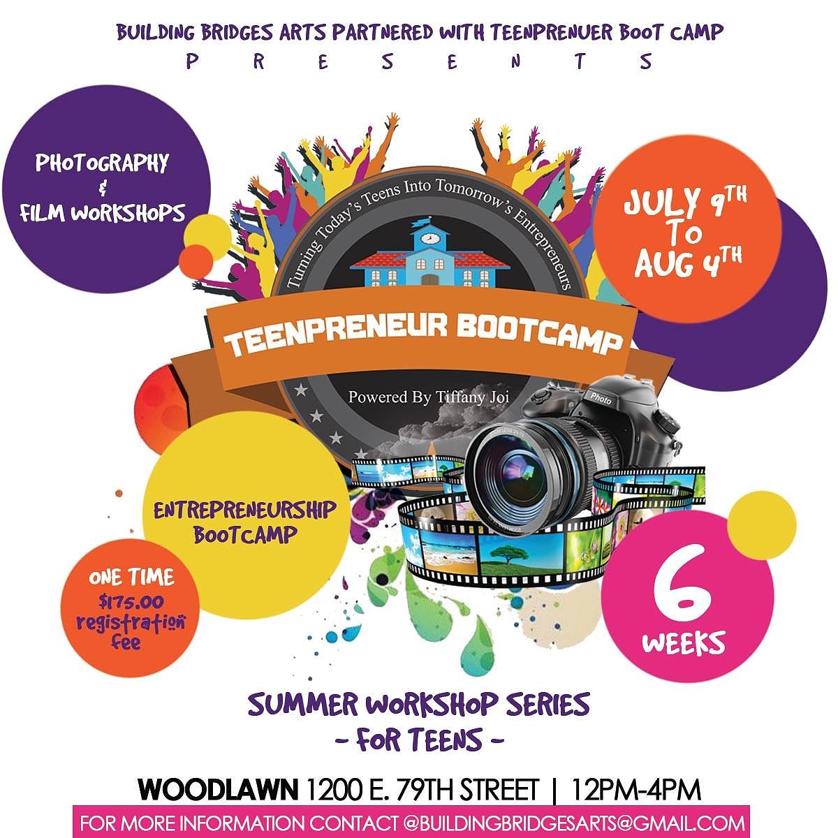 mytpbc's tweet photo. Join us for a 6 week program where TEENS can learn all about film/photography & how how to convert their craft to a profitable business. SIGN UP TODAY ==> buildingbridgesarts@gmail.com #Chi #SummerTimeChi #RT #Chicago #ChiEvents #teens #ChiTeens https://t.co/liXeVtg63I