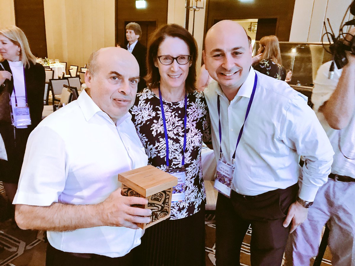 eshanken's tweet photo. Honouring the great @NatanSharansky during the @JewishAgency #JAFIBOG in #Jerusalem. Glad that @JewishVancouver chair @karanja33 & I could give Natan a tzedakah box adorned with #BC First Nations art as a thank you for all his work on behalf of Jews around the world. #TodahRabah! https://t.co/EpF2dcl6Z1