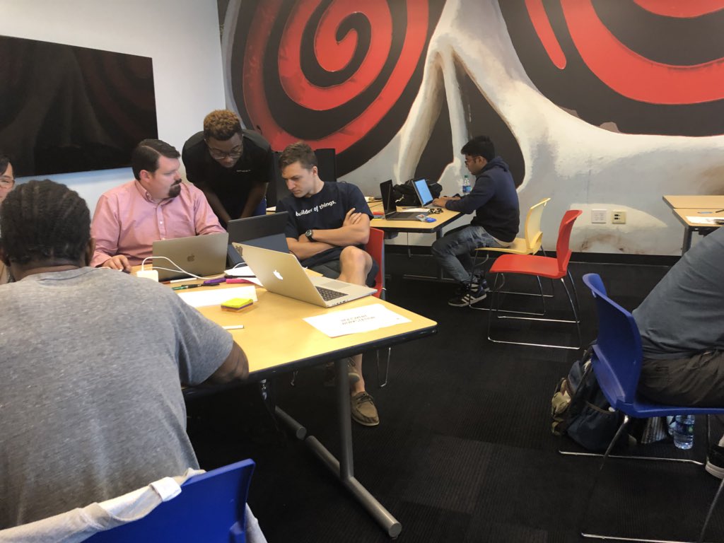 goodienation's tweet photo. The final day of the Goodie Hack[athon] for Developers at @google’s Atlanta office is upon us. Teams are working feverishly on finishing their #HackCancer + #HackSTDs products ahead of this evening’s judging competition. https://t.co/fBfOmPWjwj