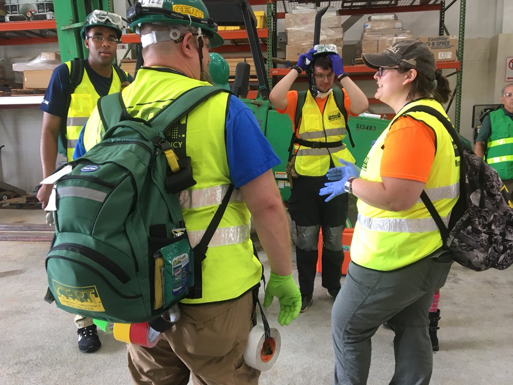PGCountyOHS's tweet photo. Last #CERT exercise scenario briefing at the High Bay. **EXERCISE** Flooding in low lying areas. Tornado also damaged some buildings. Search and rescue, triage, scene evaluation, medical transport needed. **EXERCISE** #LearningForLife #Training #CERTCON2018 @Citizen_Corps https://t.co/rHMzrSXDh8
