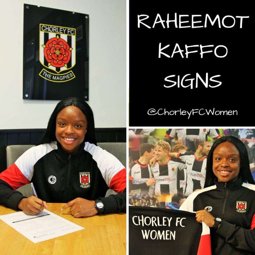 SIGNING: ✍🏼 Raheemot Kaffo has signed for Chorley FC Women for the 2018/19 season. Raheemot is a strong central defender who has no fear and an excellent range of passing. #WeAreNational #MagpieFamily⚪️⚫️⚽️