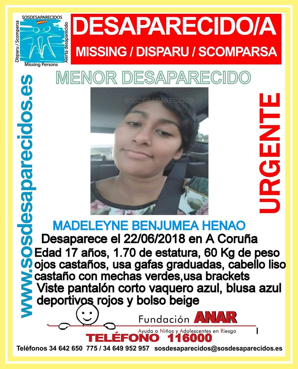 guardiacivil's tweet photo. 🆘#MUYURGENTE #Colabora 🔴
Madeleyne tiene solo 17 años y ha #desaparecido en  #ACoruna.

¿La has visto? Llama al:
☎️062
☎️091
☎️112
Un RT no cuesta nada y puede ayudarle. Gracias. https://t.co/JR6Nh0tw2q