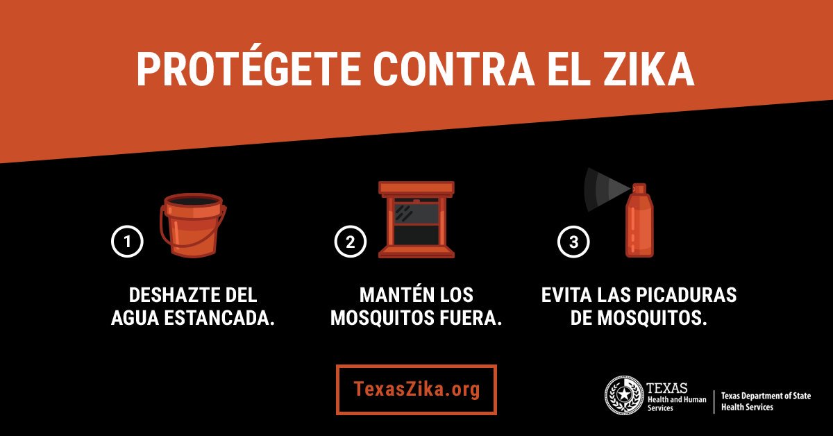 RT @TexasDSHS Sur de Texas, estas inundaciones aumentarán la actividad de los mosquitos. Protéjase del Zika y otras enfermedades transmitidas por mosquitos con estas técnicas de prevención. #TXWX #TexasFlooding #Texas