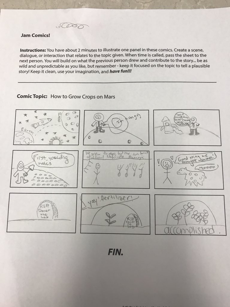 cSciencewriters's tweet photo. #jamcomics with Mark Belan. Students worked together to create a 9 panel #comic! https://t.co/MJOguYVNQ7