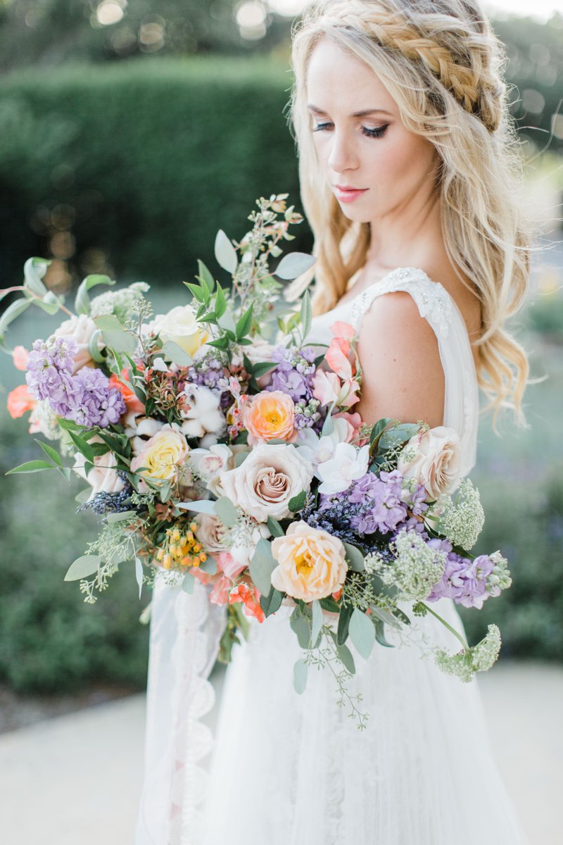 CasablancaBrida's tweet image. It’s not every day you see a purple bouquet! Pair it with a crown braid and a flowing gown and you’re ready to walk down the aisle! | Dress: #Style2301 | Photography: Devon Donnahoo Photography | #CasablancaBridal #CasablancaBride #CelebrateForever