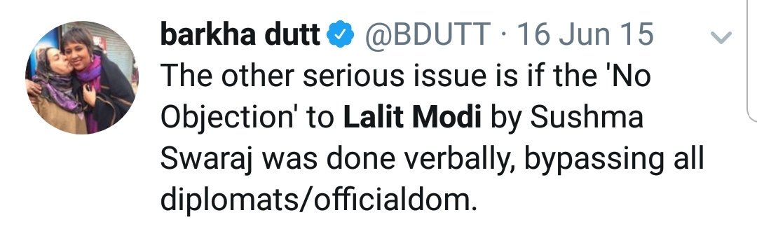 permanentindian's tweet image. @SushmaSwaraj mam, dont forget that the solace shown by @BDUTT is the hypocrisy of highest order. See how she was hounding you in #LalitGate 👇
Ritu: RT pls