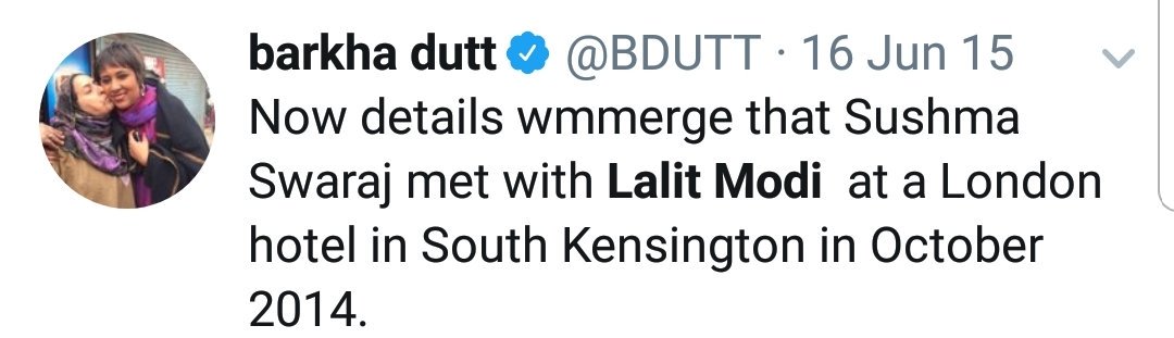 permanentindian's tweet image. @SushmaSwaraj mam, dont forget that the solace shown by @BDUTT is the hypocrisy of highest order. See how she was hounding you in #LalitGate 👇
Ritu: RT pls