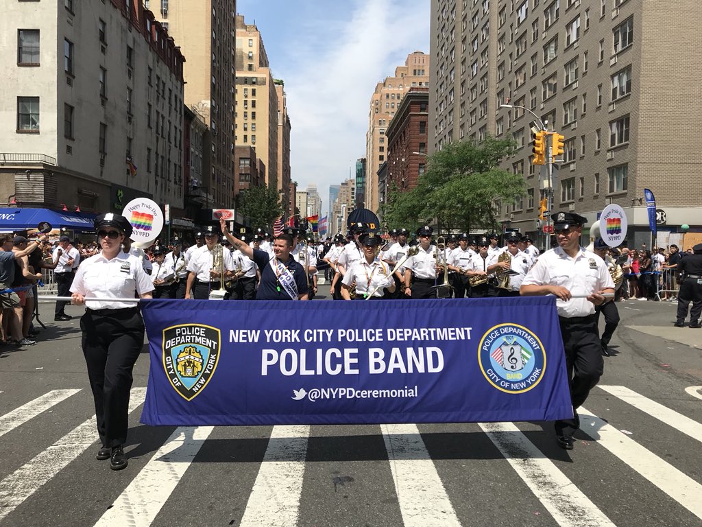 NYpD band marching in the pride parade