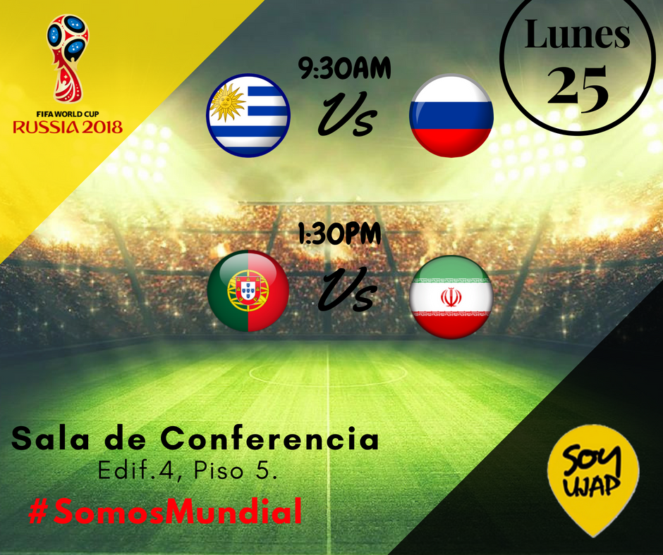 soyujap's tweet photo. A partir de mañana te llevamos el Mundial a la Universidad, a primera hora la definición del grupo A, luego en la tarde Portugal y Cristiano contra Irán que busca dar una sorpresa.
#Ujap
#Rusia2018 https://t.co/vT8nMUe6xR