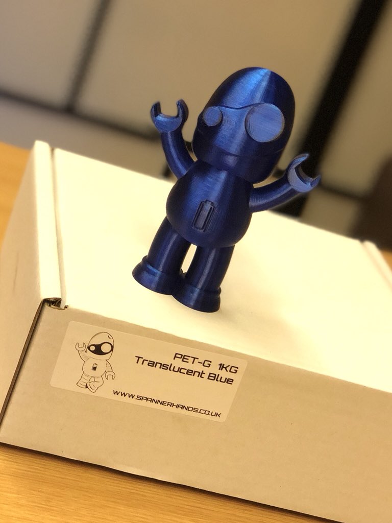 FilamentFrenzy's tweet image. The new #SPANNERBOT is complete 😮 Printed on my @Creality3D CR-10 using @SpannerHands3D Translucent Blue PETG Printed at 150% scale 0% infill and 3 outline Perimeters within @Simplify3D 😍