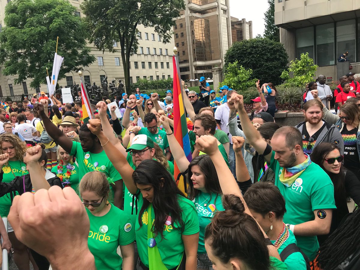 OntarioGreens's tweet photo. A moment of silence for those whose lives weβve lost and who still feel unsafe #untilweresafe #PrideToronto https://t.co/PXFCNRWzWa