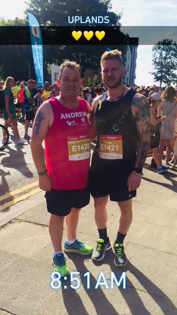 Andrew_Bowen_RN's tweet photo. Me and Luke completed our first ever half marathon in memory of @RyanBee98 today raising money for @2wishupon thanks to everyone who supported us 🦁💛 miss you Ry6 x https://t.co/TrXdLpjinV