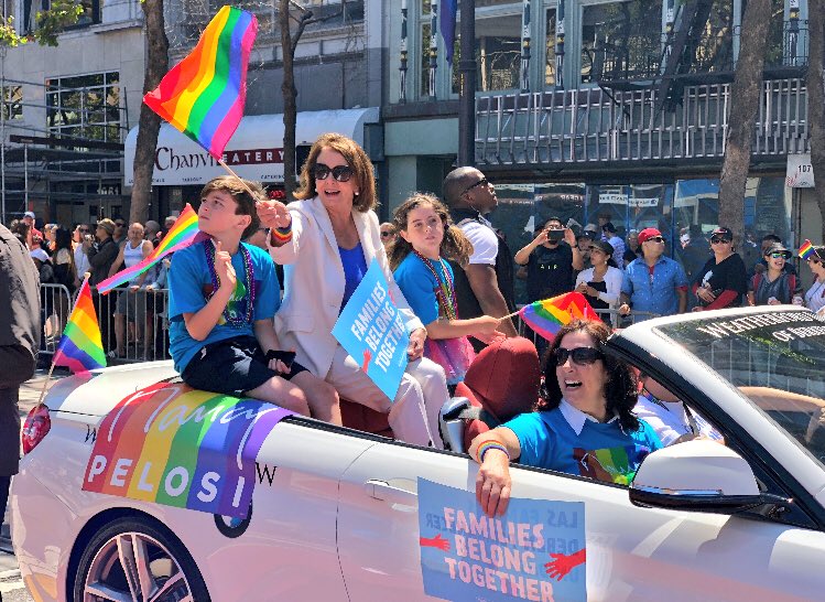 Thomas Bella Christine and Nancy Pelosi ride in SF Pride