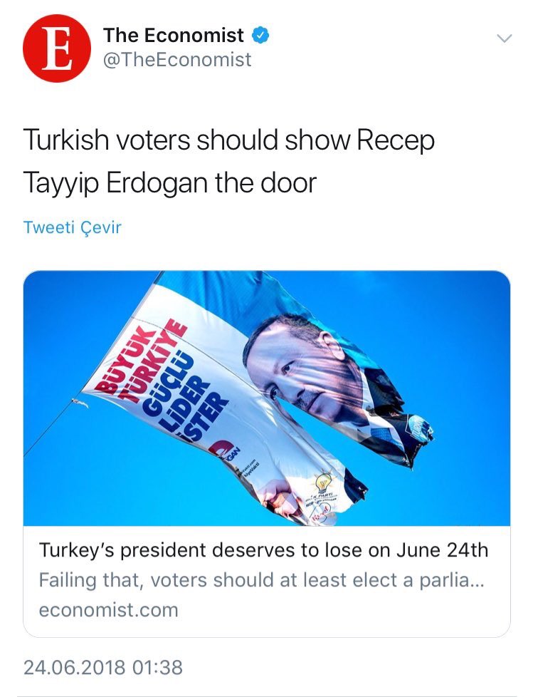 YİNE BAŞARAMADINIZ! “Türk seçmenler Erdoğan'a kapıyı göstermeli" diyen The Economist’e ve benzerlerine Milletimiz gereken cevabı vermiştir.