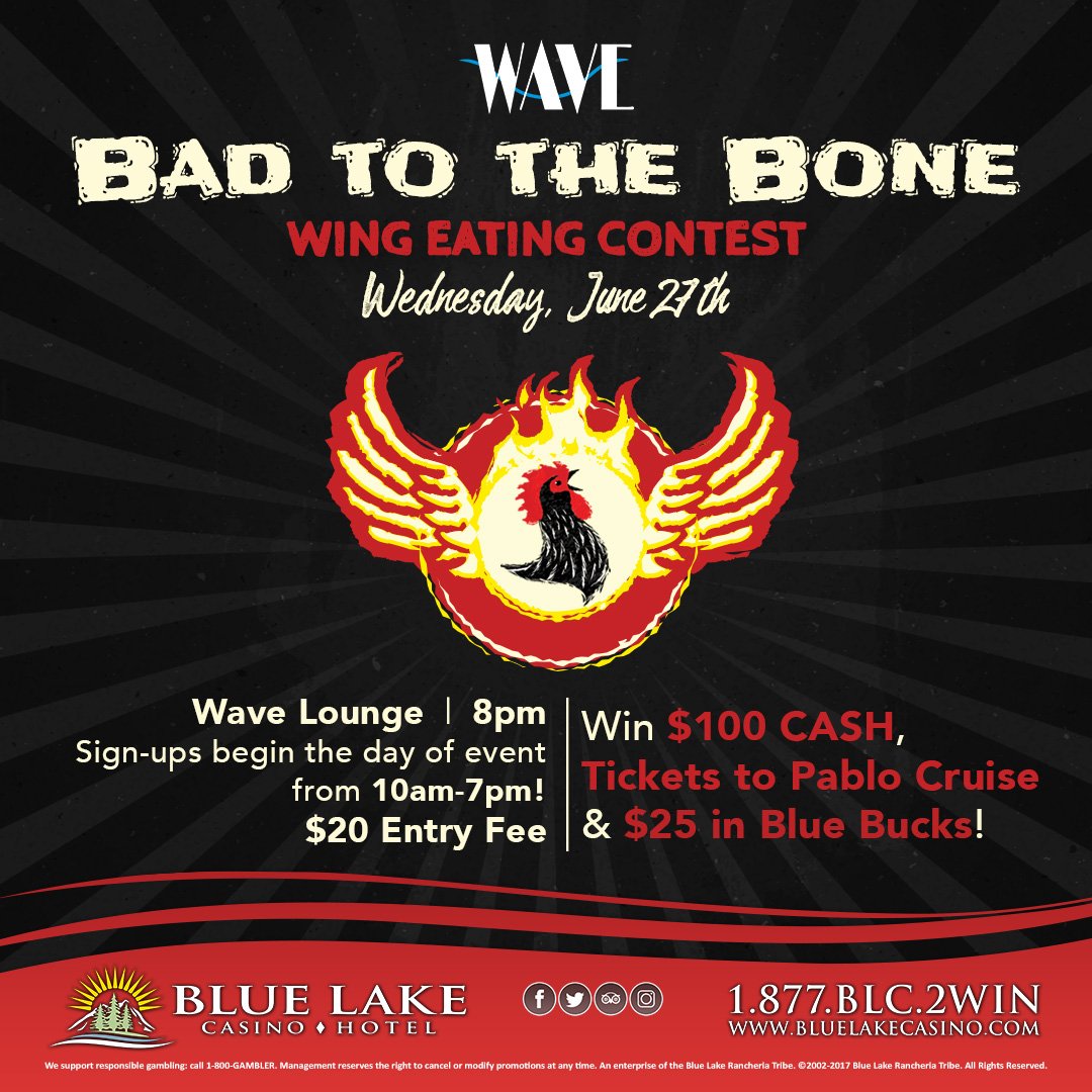 BlueLakeCasino's tweet photo. Ohh Yeah!!  Get ready for our BAD TO THE BONE Wing Eating Contest this coming Wednesday!!  #bluelakecasino #moreslots #moretables #morewings #humboldt #humboldtcounty #wingeatingcontest #wingwednesday #bluelakeca #arcata #eureka https://t.co/sA7yXwWpcW