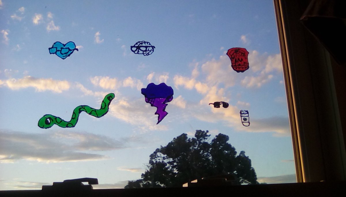 Persepineapple's tweet image. My little siblings got this diy window clings kit so ofc I had to hijack it and make ones for the sanders sides lol I even made some shades and a Starbucks for Sleep bc I love the fanon around him!! @ThomasSanders #fanderfinds