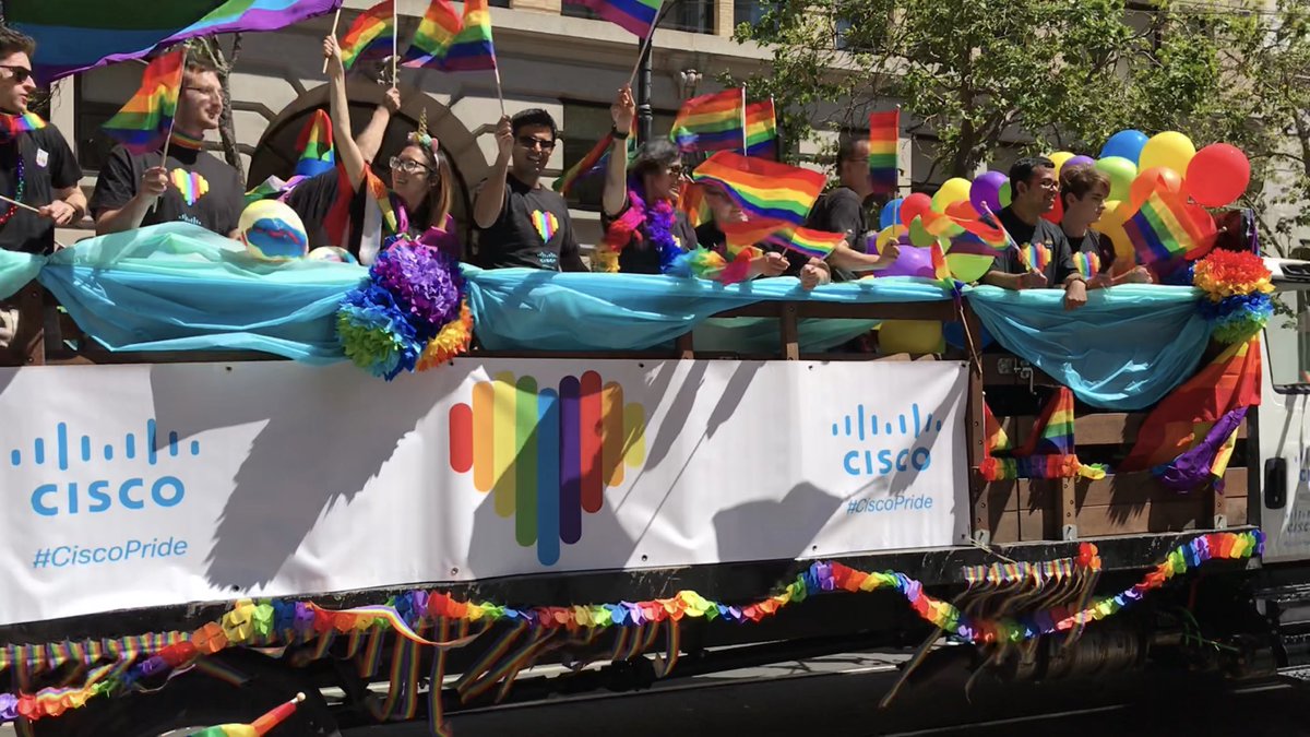 tnight's tweet photo. Happy #Pride 🏳️‍🌈 to the @meraki @AppDynamics and all the @cisco folks who marched with us today, and everyone celebrating Pride around the world. https://t.co/9X7Sti3Z7z