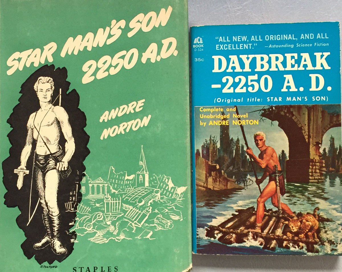 StuartKells's tweet photo. A couple of nice Andre Norton finds. UK and US editions of the same book. The UK copy is stamped 'Staples Press Rough Proof'. #scifi #AndreNorton #RoughProof @JAStokesNJ @Pulpcurry @PulpLibrarian @richard_overell @PulpLibrarian #Melbourne #rarebooks https://t.co/TFyq9ijJ0q