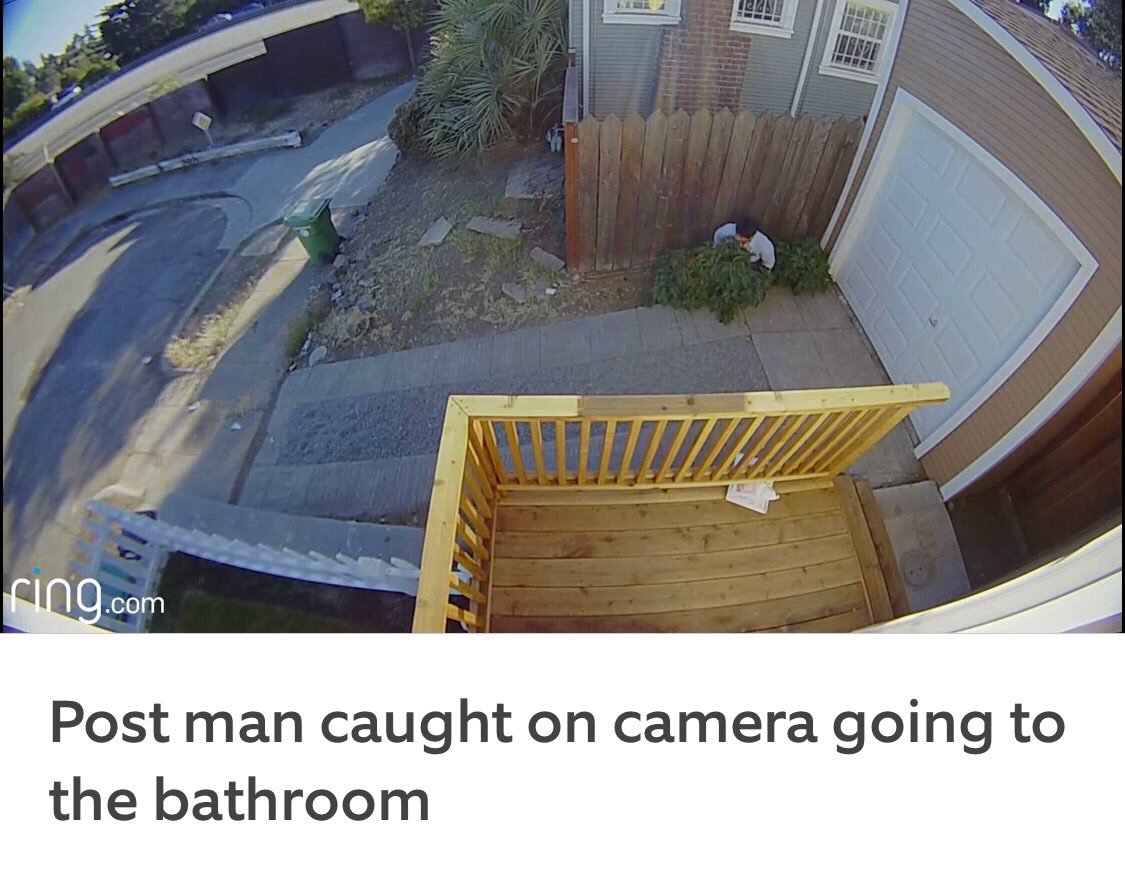 "Post man caught on camera going to the bathroom"