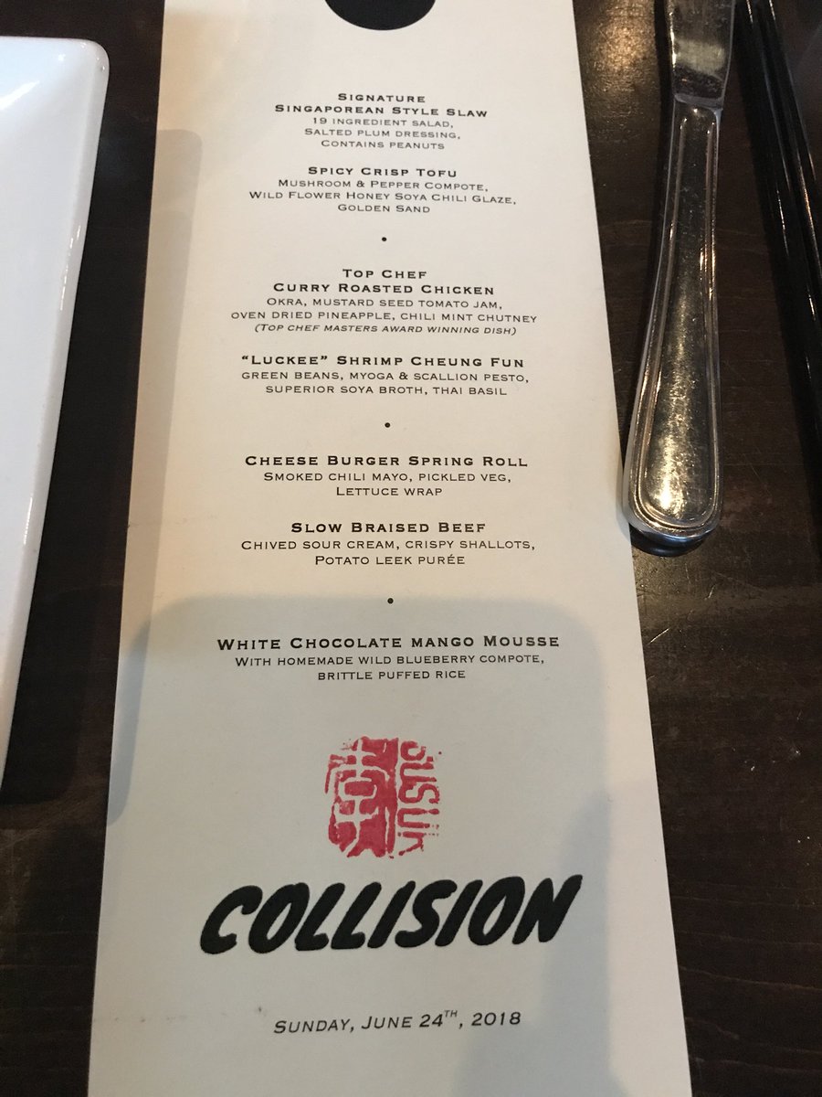 SunilSharmaCo's tweet photo. Tonight’s @CollisionHQ dinner is simply extraordinary. What an introduction to Canada’s gastronomy thanks to @susurlee and @LeeRestaurant #CollisionConf @paddycosgrave @techstars @realventures @JordanJacobs10 @FoundingTO @JohnTory #toronto https://t.co/DCNXRB3sg5