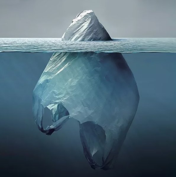 Jorge Gamboa's plastic bag in the shape of an iceberg, raising awareness of plastic polluting the ocean. Refuse single use, and be part of the solution!
