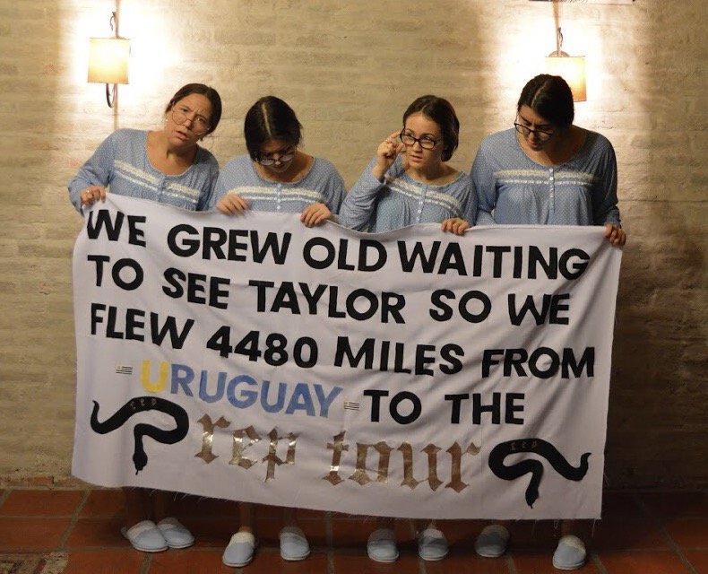 BeFearlessBeYou's tweet photo. We grew old waiting to see Taylor... so we're flying 10 hours from URUGUAY 🇺🇾 to TAMPA &amp; MIAMI 🇺🇸✈️ only for @taylorswift13! ♥️ 

We're Jose, Pili, Magui &amp; Ami (the Uruguayan squad). You can find us as old ladies in Tampa &amp; as Delicate stans in Miami! @taylornation13 🐍✨ https://t.co/p7EURLVkGG