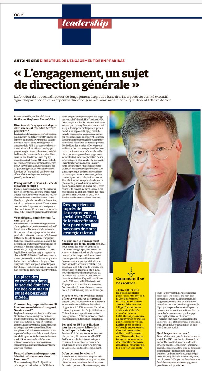A lire dans les Echos de demain :
« Accompagner une croissance soutenable pour nos clients et contribuer à un avenir meilleur. » <a href="/antoinesire/">antoinesire</a> directeur de l’engagement de <a href="/BNPParibas/">BNP Paribas Group</a>