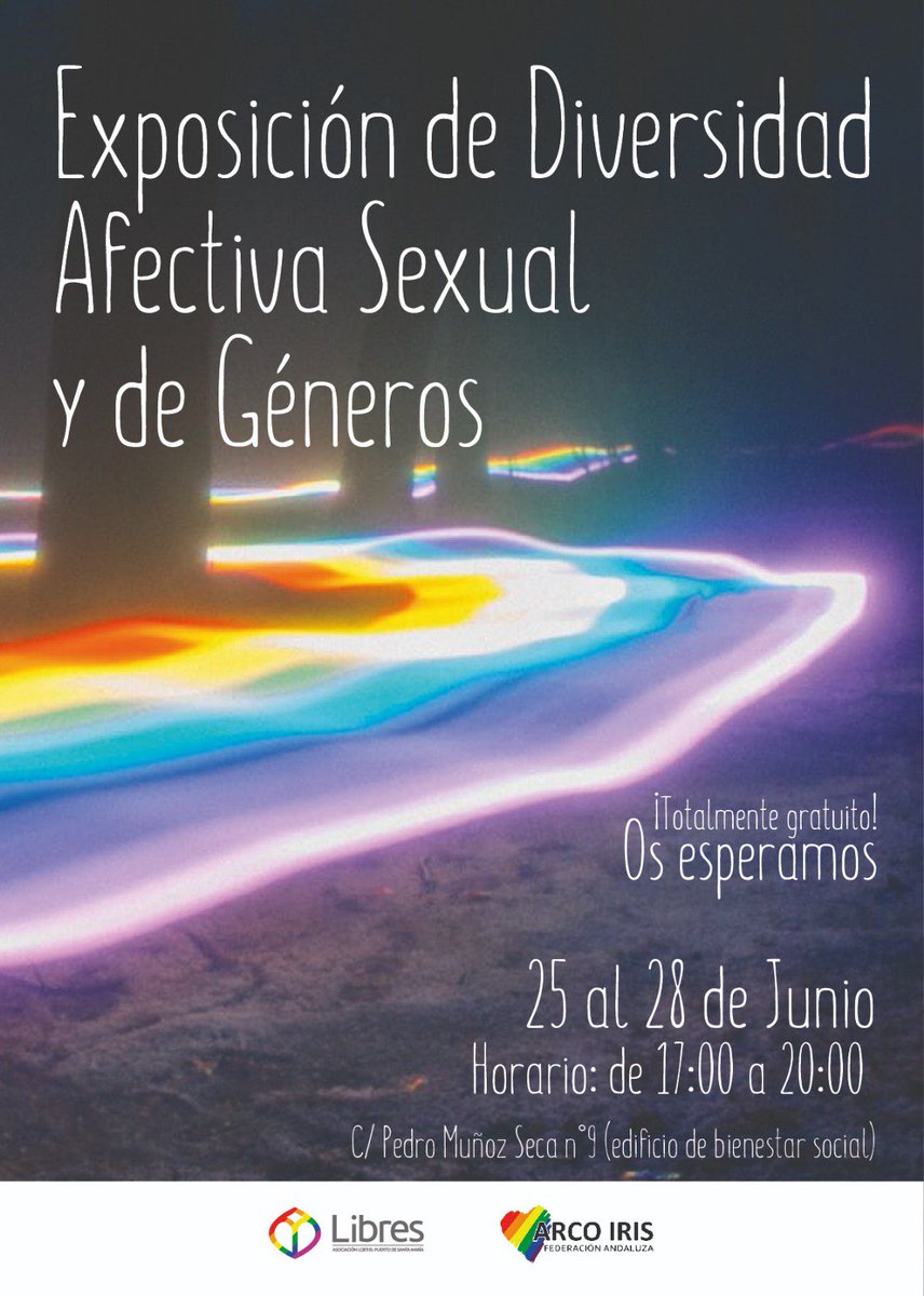 NO OS PERDÁIS ÉSTA EXPOSICIÓN!! MERECE LA PENA!! Edificio de Bienestar Social, primera planta! Gratuita! <a href="/ArcoIrisLGBTI/">Federación ARCO IRIS 🏳️‍🌈🏳️‍⚧️</a> <a href="/ArcoIris_Cadiz/">Arco Iris Cádiz</a> <a href="/AdrianoAntinoo/">Adriano Antinoo LGTBI</a> <a href="/Togayther_ES/">Togayther | Actualidad LGTB+</a> <a href="/TurismoElPuerto/">ElPuertoDeSantaMaría</a> <a href="/ElPuerto_SDLJ/">Sala de la Juventud</a> <a href="/ElPuerto/">Ayuntamiento de El Puerto de Santa María</a> <a href="/VivaElPuerto/">Viva El Puerto</a> <a href="/ElPuertoInfo/">El Puerto Info</a> <a href="/NazaretDoello/">Nazaret Doello</a> <a href="/VivaElPuerto/">Viva El Puerto</a> <a href="/noticiasLGTB/">noticiasLGTB</a>