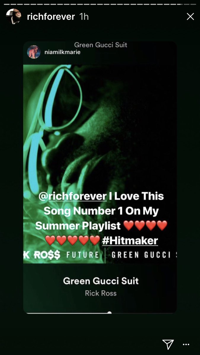 nia_milk_marie's tweet photo. @RickRoss Just Made My Day❤️ I’m On Cloud 9💯💯💯💯❤️❤️❤️#muchlove #respect #GreenGucciSuit #shitFire #hitmaker #everysongahit #realMusic https://t.co/WcXwEJwKkm
