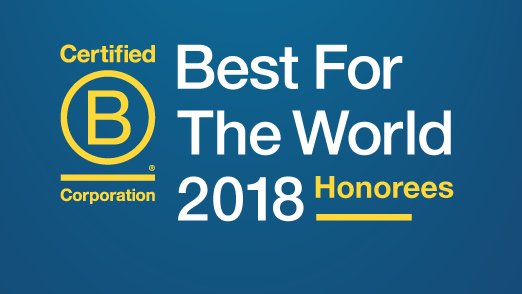 Proud to be a 'Best for the World' Certified B Corp! buff.ly/2l7069S #BtheChange #BCorps #bestfortheworld18
