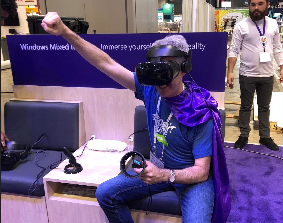 mtholfsen's tweet photo. HUGE NEWS! Tomorrow at #ISTE18 we are demonstrating our new prototype of the Immersive Reader in virtual reality. It is a transformative experience for #AssistiveTech, and focused on learning outcomes. Come by #MicrosoftEDU booth 1102 to see it with your own eyes. https://t.co/WSAJTo3NIl
