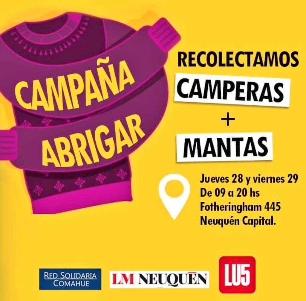 Majocarrascal's tweet photo. #Solidaridad #MenosFrio #MasCalor 28 y 29 de Junio. #Neuquen @LU5AM600 https://t.co/mFWTfRiLmT