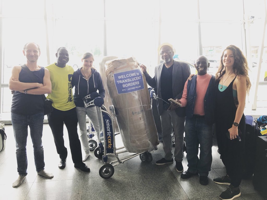 NYU_GIDM's tweet photo. Incredible! All our airport arrivals made it in - AND two gigantic Ghanaian drums 😮 Continued safe travels for everyone up to #JacobsPillow. The magic starts tomorrow... stay tuned #translucentborders https://t.co/dNElU8vSPu
