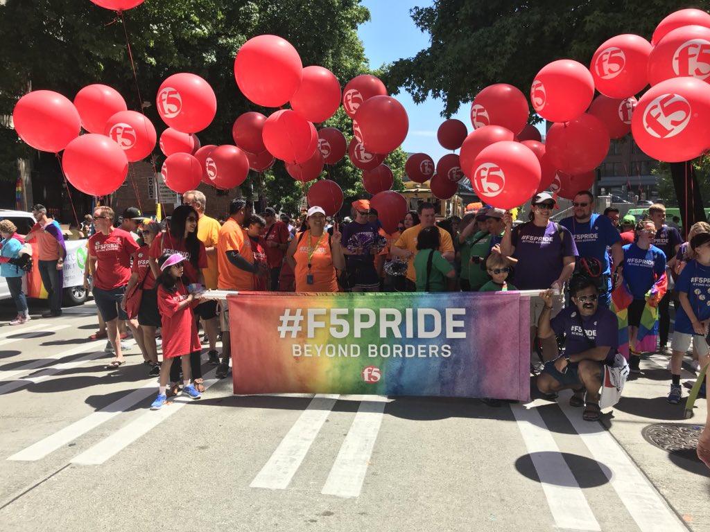 F5Careers's tweet photo. We marched with our @F5Networks colleagues, friends and family today and celebrated equality for all! #F5pride #PrideMonth2018 #EqualityForAll #beyondborders https://t.co/SpacGcggPi