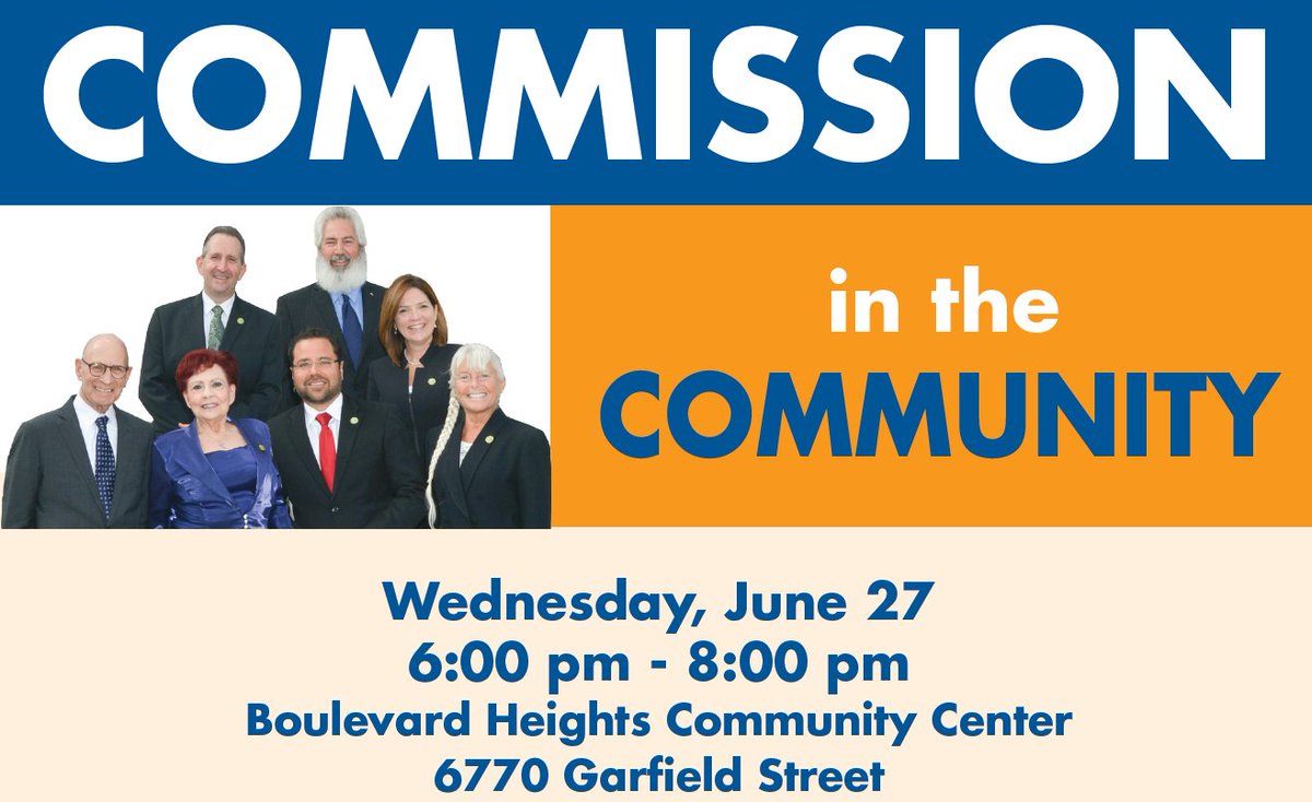 cohgov's tweet photo. REMINDER: The next #CommissionInTheCommunity Open Forum is Wednesday at the Boulevard Heights Community Center, 6-8P, hosted by District 5 Commissioner Kevin Biederman. All are welcome to attend & participate. Bring your concerns & ideas. @hwdbiederman https://t.co/p8I4MSX94o