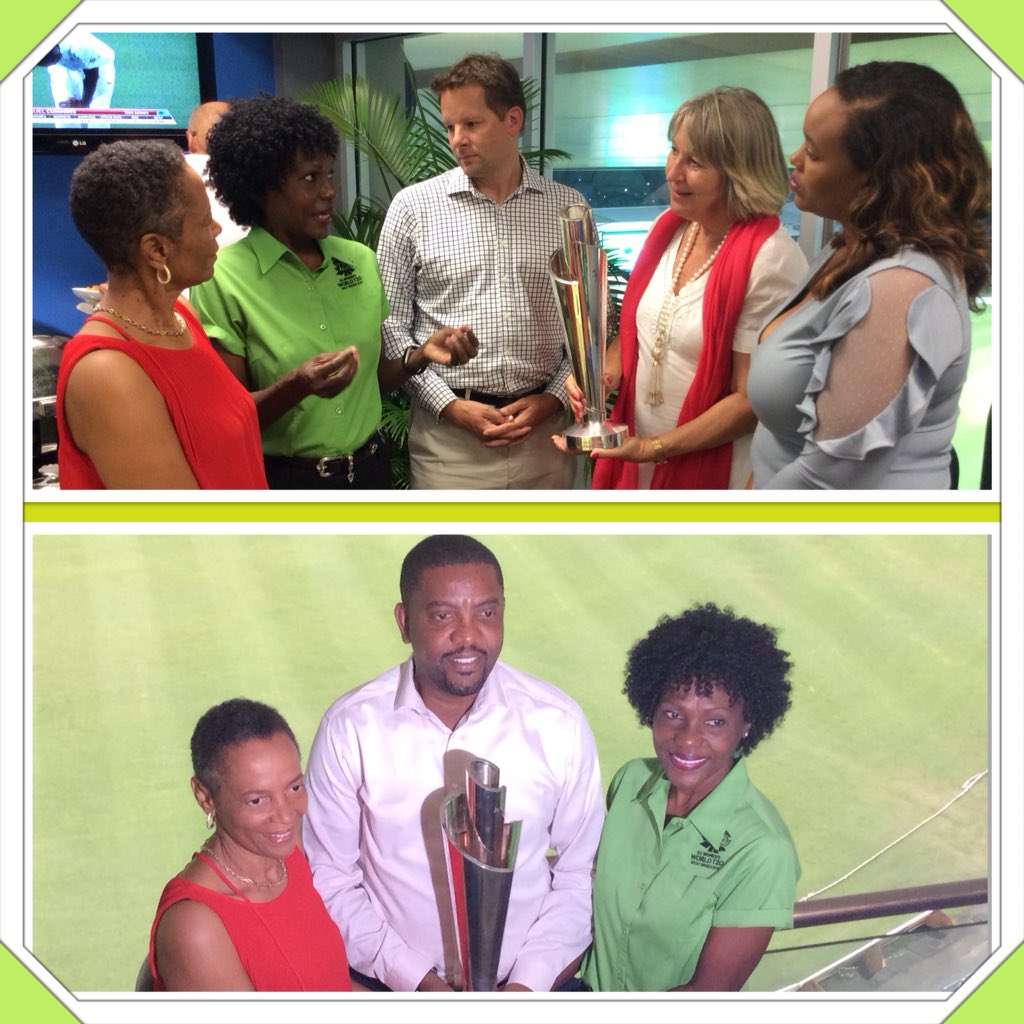 windiescricket's tweet image. Barbados has three Patrons for the upcoming ICC WT20 for this November- Pat Greenidge, Sarah Blundred and Amanda Reifer. Here they meet with Jennifer Nero &amp;amp; Dominic Warne and below, President, Dave Cameron