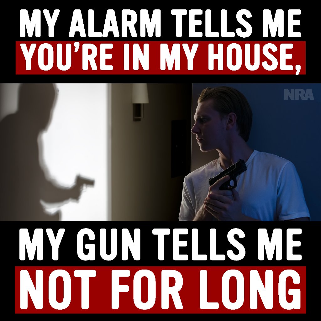 NRA's tweet image. Armed citizens are never defenseless. #armedcitizen #2A #DefendtheSecond #notforlong