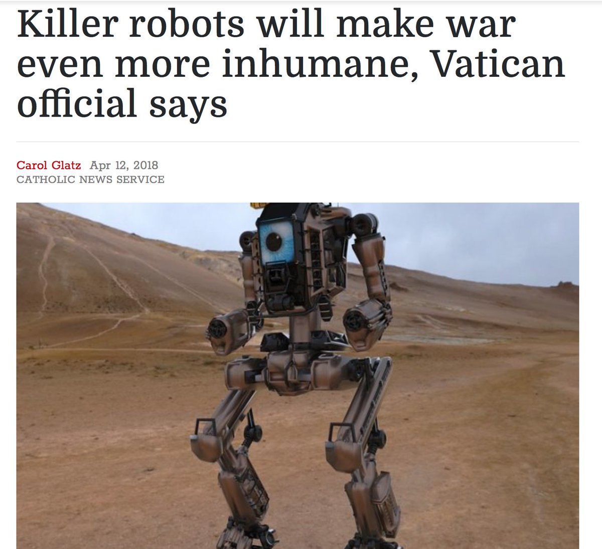 "Excuse me, Mr. Pope?" you say. (You think that's how you address the Pope.) "Does the Vatican have an official position on Giant Killer Robots and what kind of books we should give them to introduce them to the humanities?"The Pope considers, then pulls up this article…