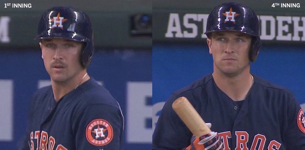 June 24, 2018 - “Things we haven’t seen before”:
Alex Bregman’s evil twin Talix Deadman actually stood in for the first at-bat. But then they were able to capture him and get the uniform back before the 4th inning began.