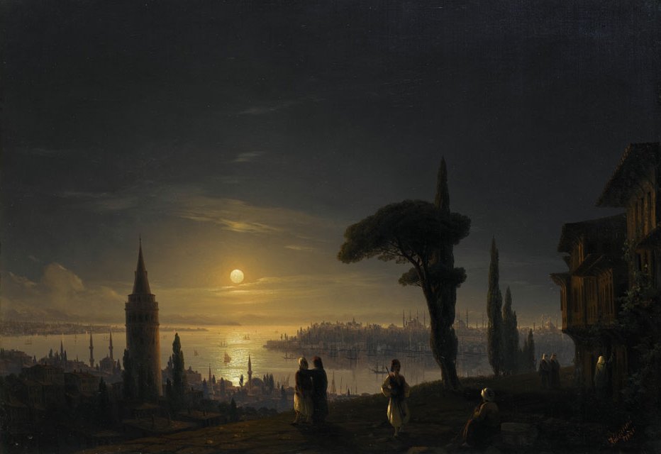 Well, twitter insanity continues to rise, so, amidst the chaos, here is a peaceful Aivazovsky..."The Galata Tower by Moonlight"