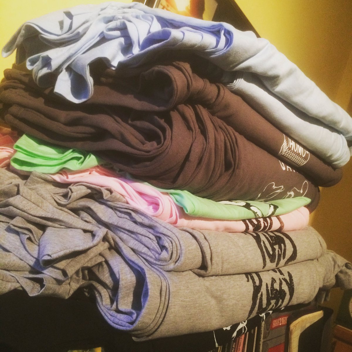 Not bad for a week's (?) work! That's about 150 t-shirts and tanks, printed by hand, with 2 new designs! #screenprinting #silkscreen #silkscreenprinting #handmade #diy #ovarygang #feministaf #thegreats #theworst