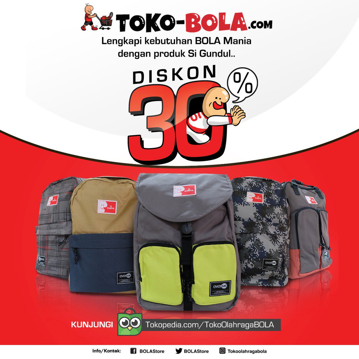 Tersedia produk eksklusif Si Gundul serta merchandise lainnya di tokopedia.com/TokoOlahragaBO…, dapatkan diskon khusus hingga 30% selama persediaan masih ada. Info : instagram.com/tokoolahragabo…; x.com/BOLAStore; facebook.com/BOLAStore