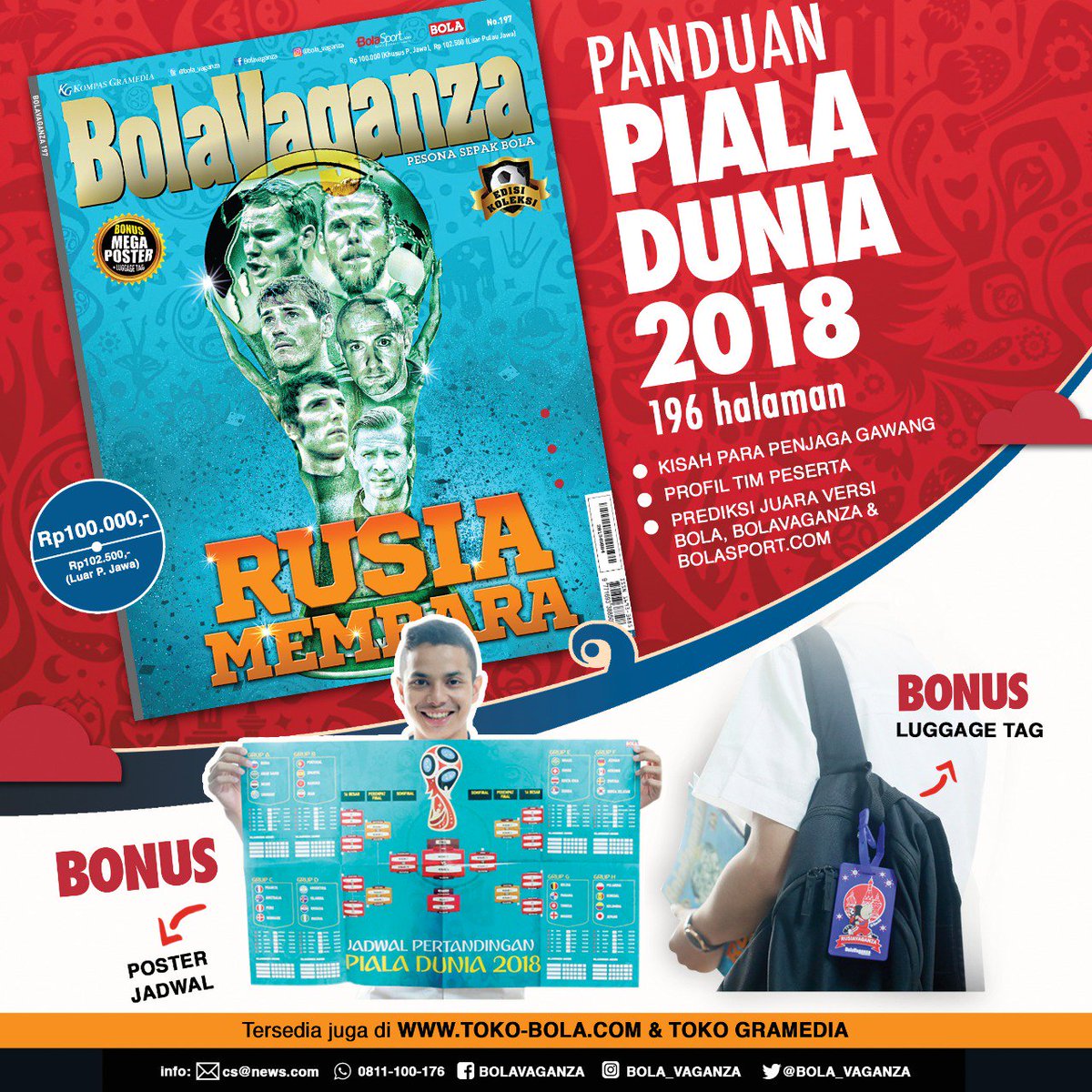 BOLAVAGANZA edisi PIALA DUNIA sudah terbit!
Dilengkapi BONUS POSTER dan Luage Bag. Segera dapatkan di Tokopedia, dan Toko Buku Gramedia Terdekat atau Whatsapp ke no : 0811-100-176 (CS BOLA) #BOLAVAGANZA #PialaDuniaBarengBOLA
